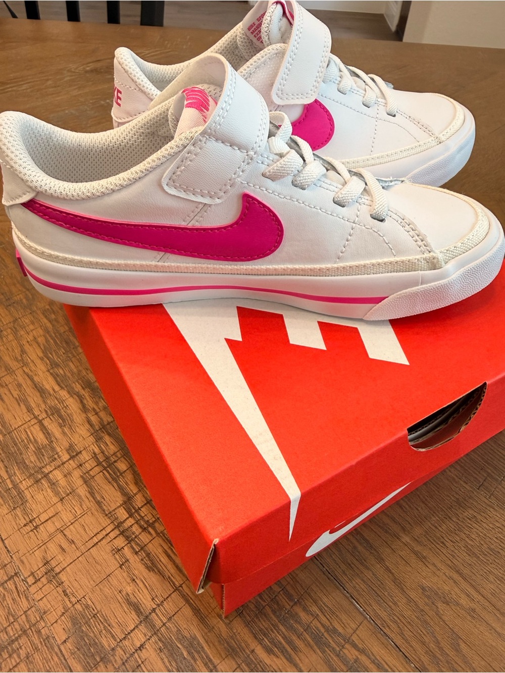 Nike Kids White Sneakers with Bright Pink Swoosh
